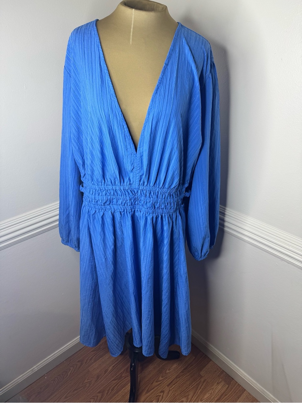 Blush Royal Blue Long Sleeve V-Neck Smocked Waist Dress